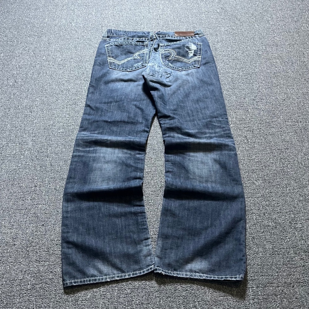 Vintage Big Star Union Straight Jeans 33R Blue Distressed Thick Stitch Y2K